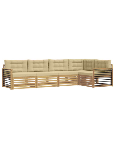 Set di divani da esterno 6 pcs Bianco e Beige Poliestere