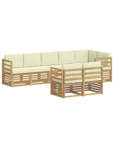 Set divani 8 pcs Bianco e Crema Legno di Acacia Massello