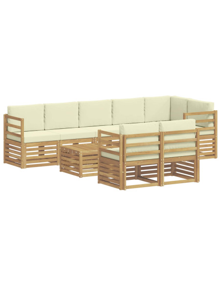 Set divani 9 pcs Bianco e Crema Legno di Acacia Massello