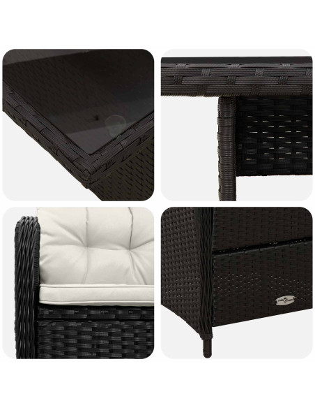 Set da pranzo per esterni 5 pcs Nero e Bianco Crema polyrattan