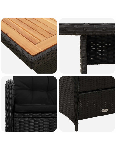 Set da pranzo per esterni con cuscino con cuscino 3 pcs Nero
