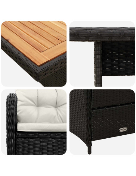 Set da pranzo per esterni con cuscino 3 pcs Nero e Bianco Crema