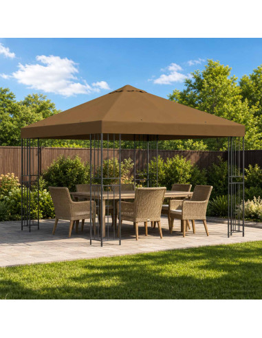 Gazebo 3 x 3 m Tortora Poliestere e Acciaio 190 gsm