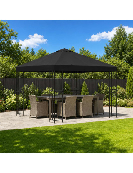 Gazebo 3 x 3 m Nero Poliestere e Acciaio 190 gsm