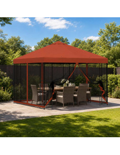 Gazebo da giardino con pareti laterali 3 x 3 m Terracotta