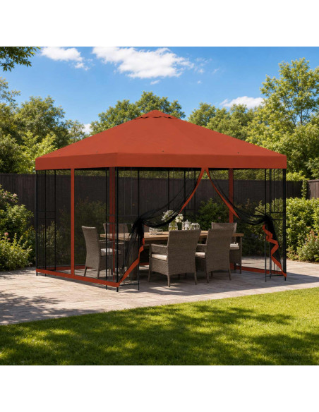 Gazebo da giardino con pareti laterali 3 x 3 m Terracotta