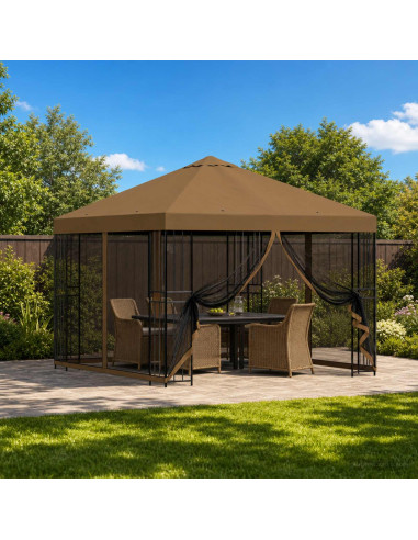 Gazebo da giardino con pareti laterali 3 x 3 m Tortora