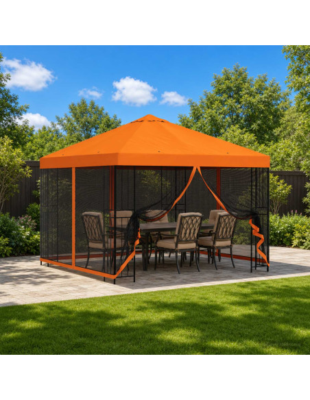 Gazebo da giardino con pareti laterali 3 x 3 m Arancione