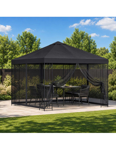 Gazebo da giardino con pareti laterali 3 x 3 m Nero