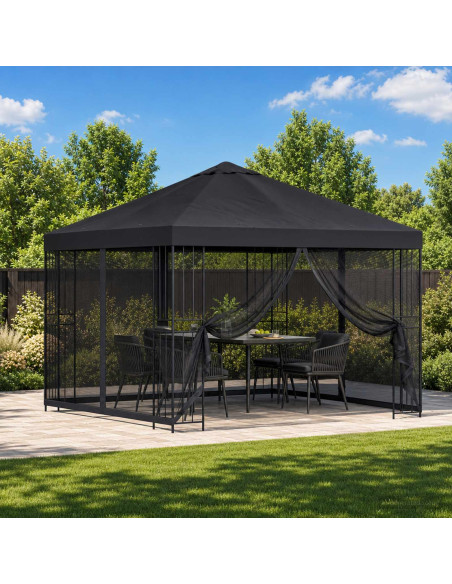 Gazebo da giardino con pareti laterali 3 x 3 m Nero
