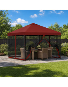 Gazebo da giardino con pareti laterali 3 x 3 m Borgogna