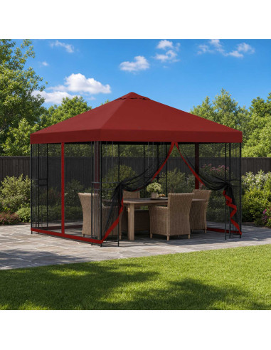 Gazebo da giardino con pareti laterali 3 x 3 m Borgogna