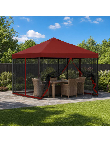 Gazebo da giardino con pareti laterali 3 x 3 m Borgogna