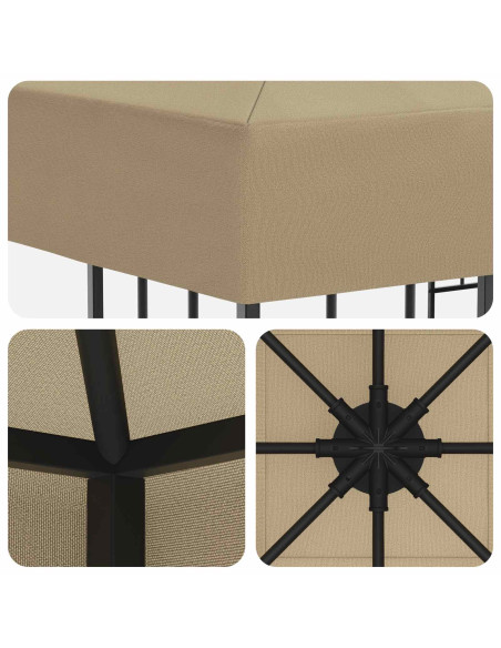Gazebo 3 x 3 m Beige Poliestere e Acciaio 190 gsm