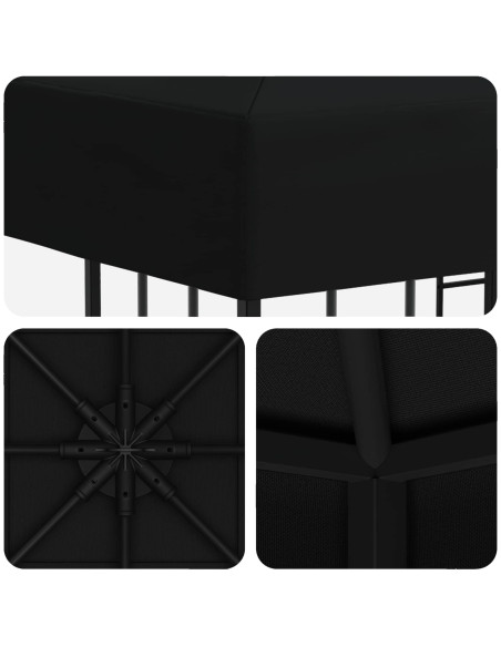 Gazebo 3 x 3 m Nero Poliestere e Acciaio 190 gsm