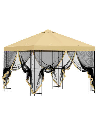 Gazebo da giardino con pareti laterali 3 x 3 m Crema