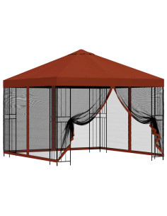 Gazebo da giardino con pareti laterali 3 x 3 m Terracotta 2