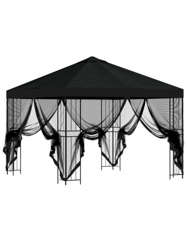 Gazebo da giardino con pareti laterali 3 x 3 m Nero