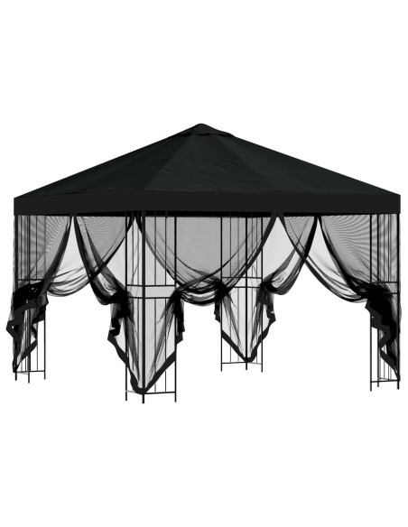 Gazebo da giardino con pareti laterali 3 x 3 m Nero