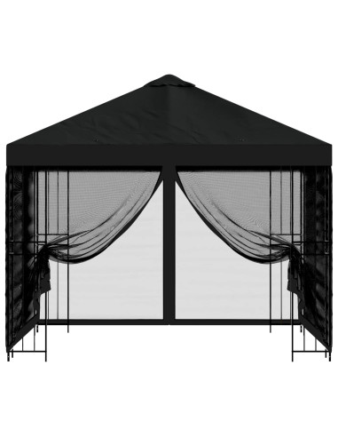 Gazebo da giardino con pareti laterali 3 x 3 m Nero