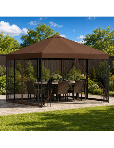 Gazebo da giardino con pareti laterali 3 x 3 m Marrone
