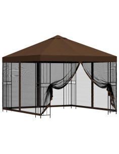 Gazebo da giardino con pareti laterali 3 x 3 m Marrone 2