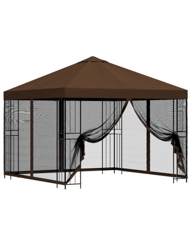 Gazebo da giardino con pareti laterali 3 x 3 m Marrone