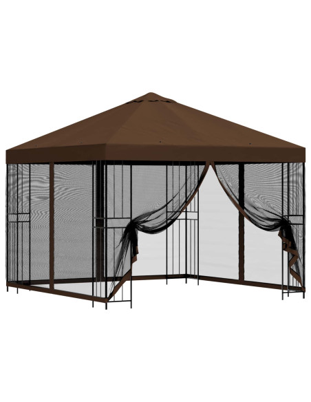 Gazebo da giardino con pareti laterali 3 x 3 m Marrone