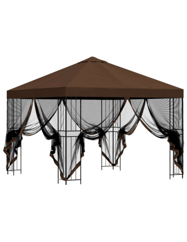 Gazebo da giardino con pareti laterali 3 x 3 m Marrone