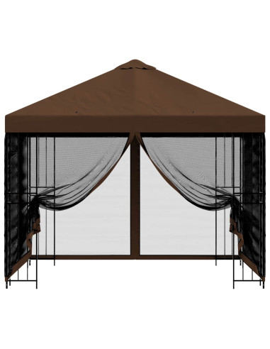 Gazebo da giardino con pareti laterali 3 x 3 m Marrone
