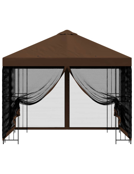 Gazebo da giardino con pareti laterali 3 x 3 m Marrone