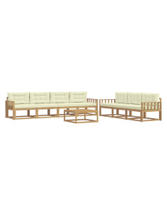 Set di divani da esterno con cuscino 7 pcs Bianco e Crema 2