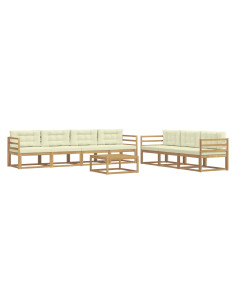 Set di divani da esterno con cuscino 7 pcs Bianco e Crema 2