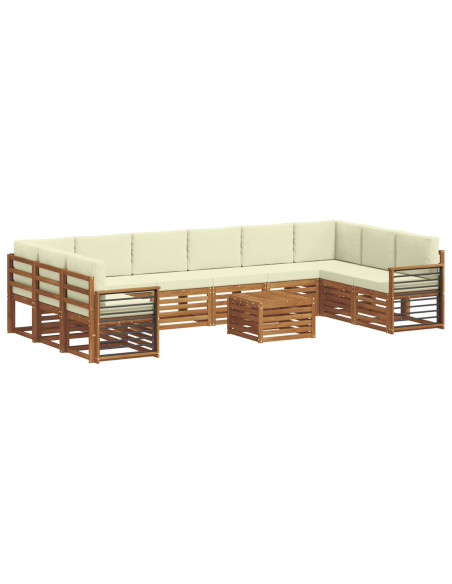 Set divani 11 pcs Naturale e Crema Legno di Acacia Massello