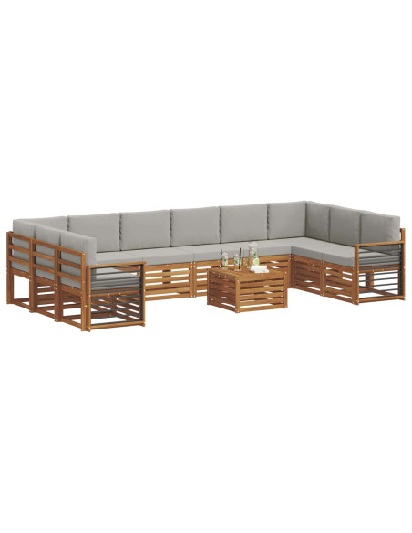 Set divani con cuscino 11 pcs Grigio Naturale e Chiaro