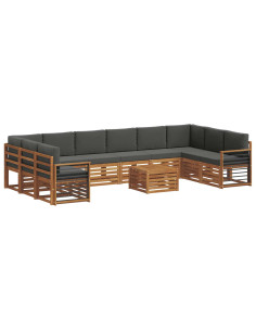 Set divani 11 pcs Naturale e Antracite Legno di Acacia Massello 2