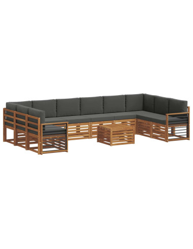 Set divani 11 pcs Naturale e Antracite Legno di Acacia Massello