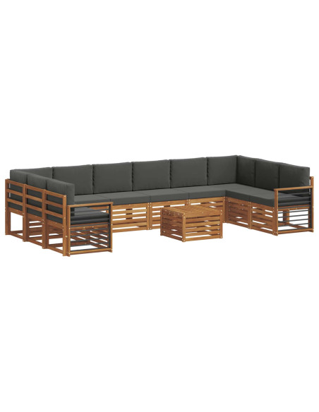 Set divani 11 pcs Naturale e Antracite Legno di Acacia Massello
