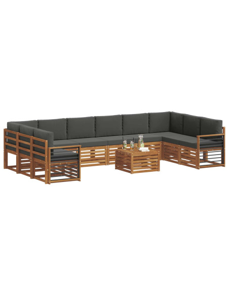 Set divani 11 pcs Naturale e Antracite Legno di Acacia Massello