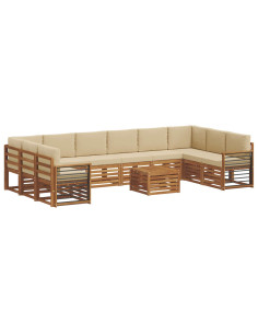 Set divani 11 pcs Naturale e Beige Legno di Acacia Massello 2
