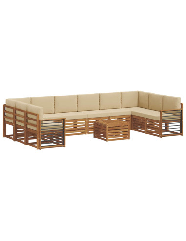 Set divani 11 pcs Naturale e Beige Legno di Acacia Massello