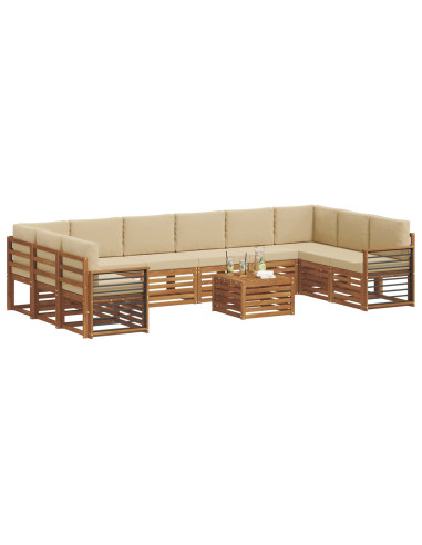 Set divani 11 pcs Naturale e Beige Legno di Acacia Massello