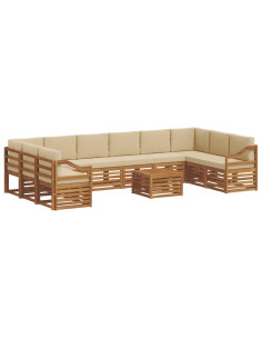Set divani 11 pcs Naturale e Beige Legno di Acacia Massello 2