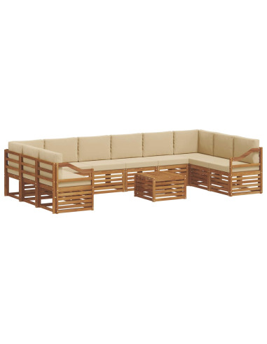 Set divani 11 pcs Naturale e Beige Legno di Acacia Massello