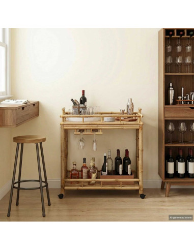 Carrello da vino con ruote Naturale 85 x 50 x 93 cm Bambù
