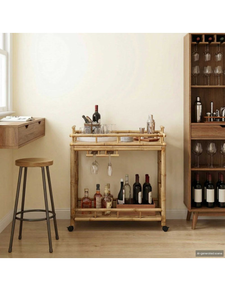 Carrello da vino con ruote Naturale 85 x 50 x 93 cm Bambù