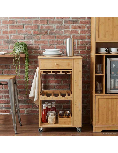 Carrello da Cucina con Ruote Naturale 47,5 x 36 x 83 cm Bambù