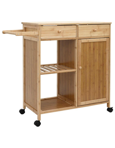 Carrello da Cucina con Ruote Naturale 90,5 x 36 x 86,5 cm Bambù