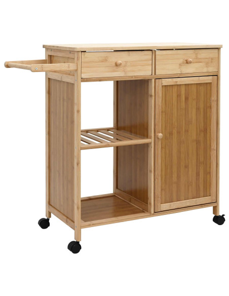 Carrello da Cucina con Ruote Naturale 90,5 x 36 x 86,5 cm Bambù