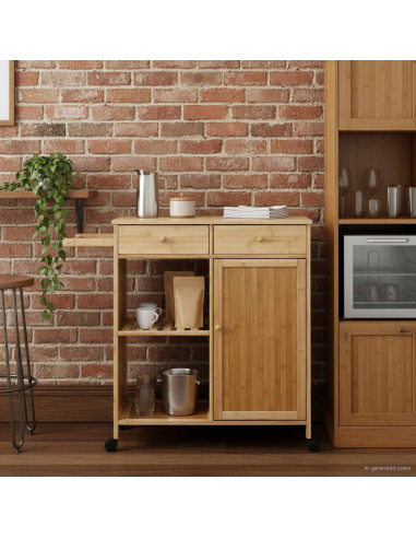 Carrello da Cucina con Ruote Naturale 90,5 x 36 x 86,5 cm Bambù